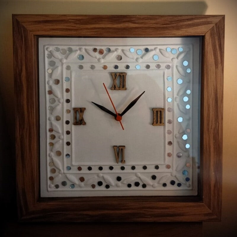 Kutch Lippan Mud & Mirror Work Wall Clock Square Framed