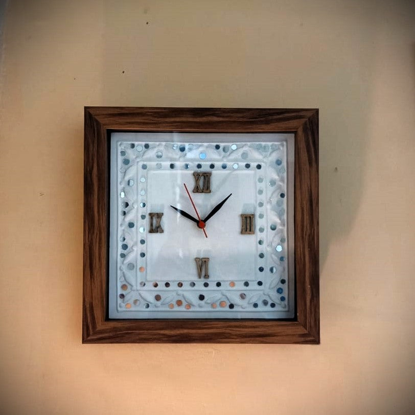 Kutch Lippan Mud & Mirror Work Wall Clock Square Framed