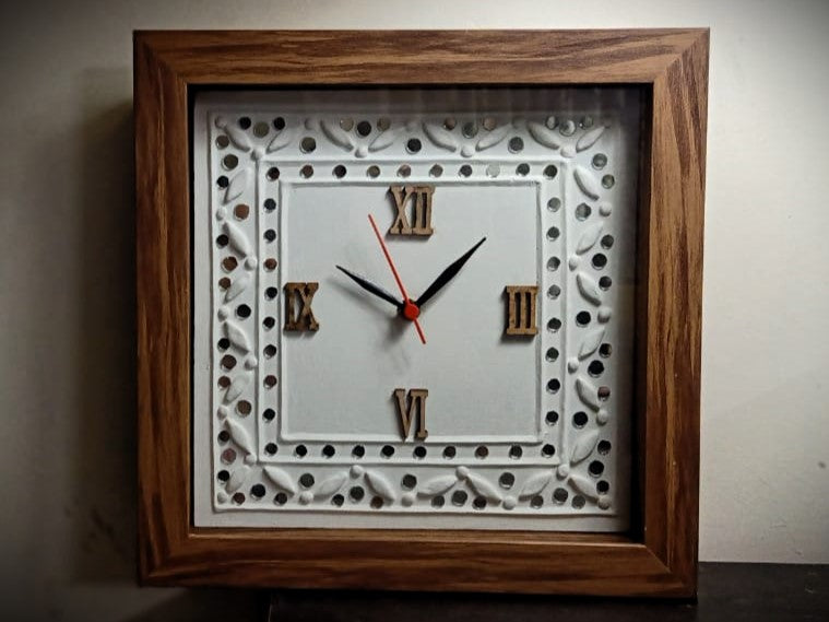 Kutch Lippan Mud & Mirror Work Wall Clock Square Framed