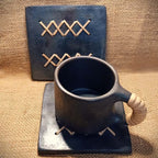 Longpi Black Pottery Coaster Square Set of 2