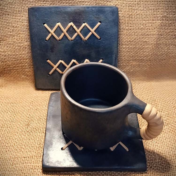 Longpi Black Pottery Coaster Square Set of 2