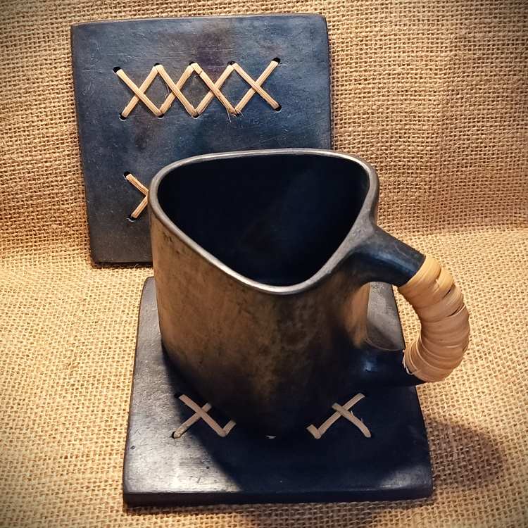 Longpi Black Pottery Coaster Square Set of 2