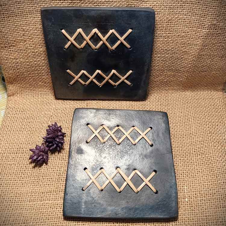 Longpi Black Pottery Coaster Square Set of 2