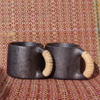 Longpi Black Pottery Coffee Mug Small - Round - Set of 2
