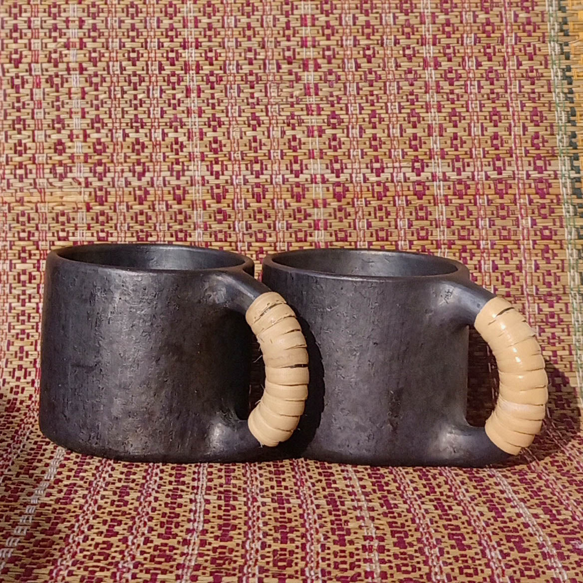 Longpi Black Pottery Coffee Mug Small - Round - Set of 2