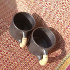 Longpi Black Pottery Coffee Mug Small - Round - Set of 2