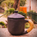 Longpi Black Pottery Green/Infusion Tea Mug with Strainer and Lid (Large)