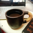 Longpi Black Pottery Green/Infusion Tea Mug with Strainer and Lid (Large)