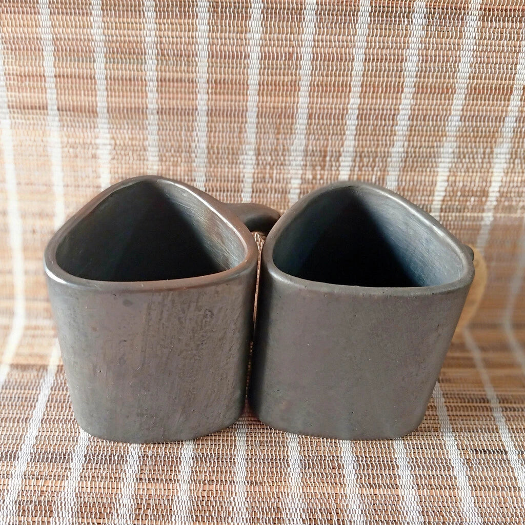 Longpi Black Pottery Trikon Coffee Mug Large Set of 2