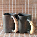 Longpi Black Pottery Trikon Coffee Mug Large Set of 2