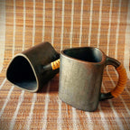 Longpi Black Pottery Trikon Coffee Mug Large Set of 2