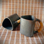 Longpi Black Pottery Trikon Coffee Mug Large Set of 2