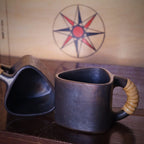 Longpi Black Pottery Trikon Coffee Mug Small Set of 2