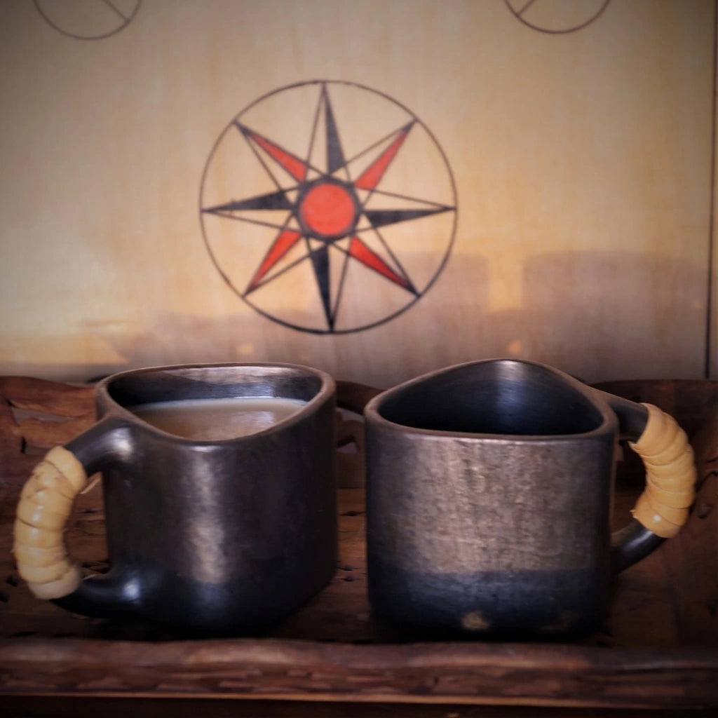 Longpi Black Pottery Trikon Coffee Mug Small Set of 2