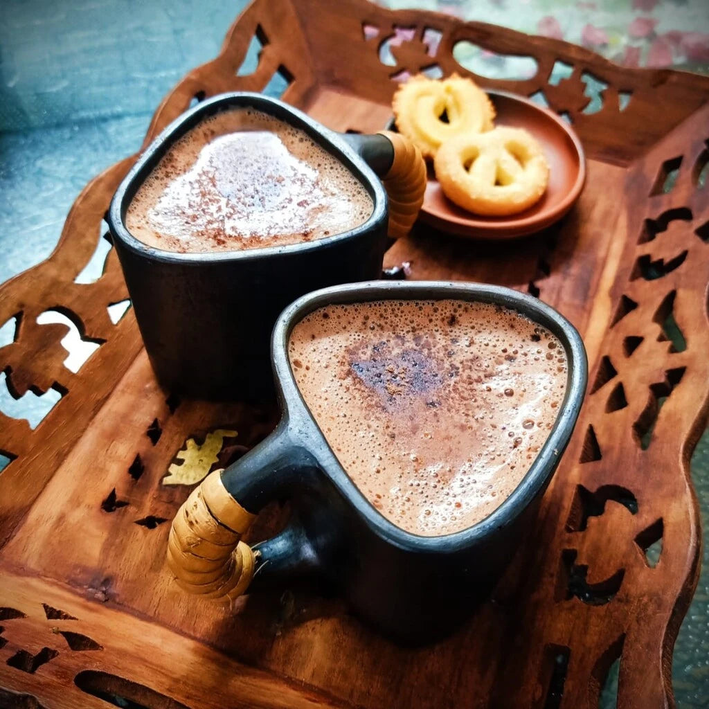 Longpi Black Pottery Trikon Coffee Mug Small Set of 2