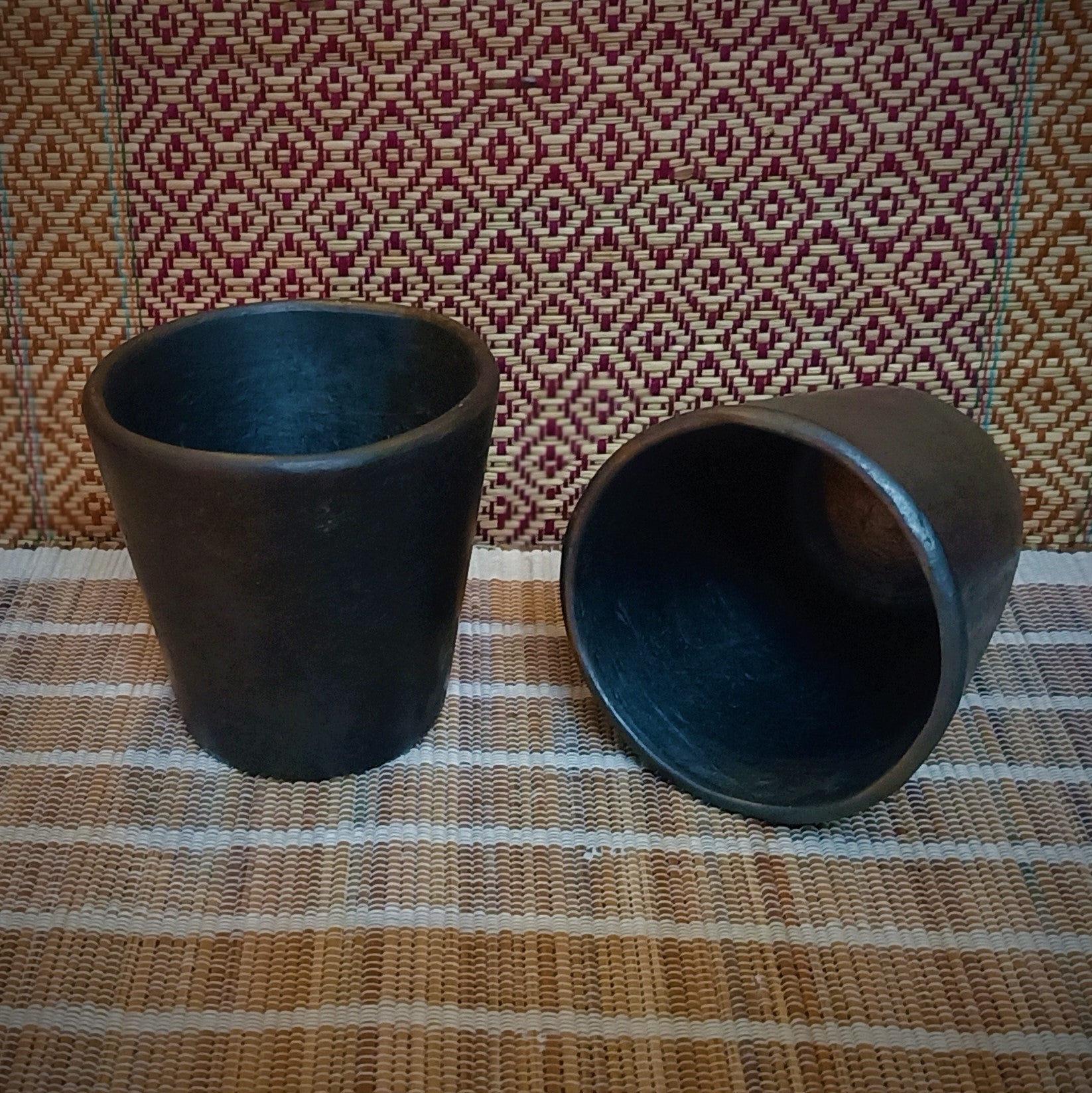 Longpi Black Pottery Tumblers Trapezium Small Set of 2