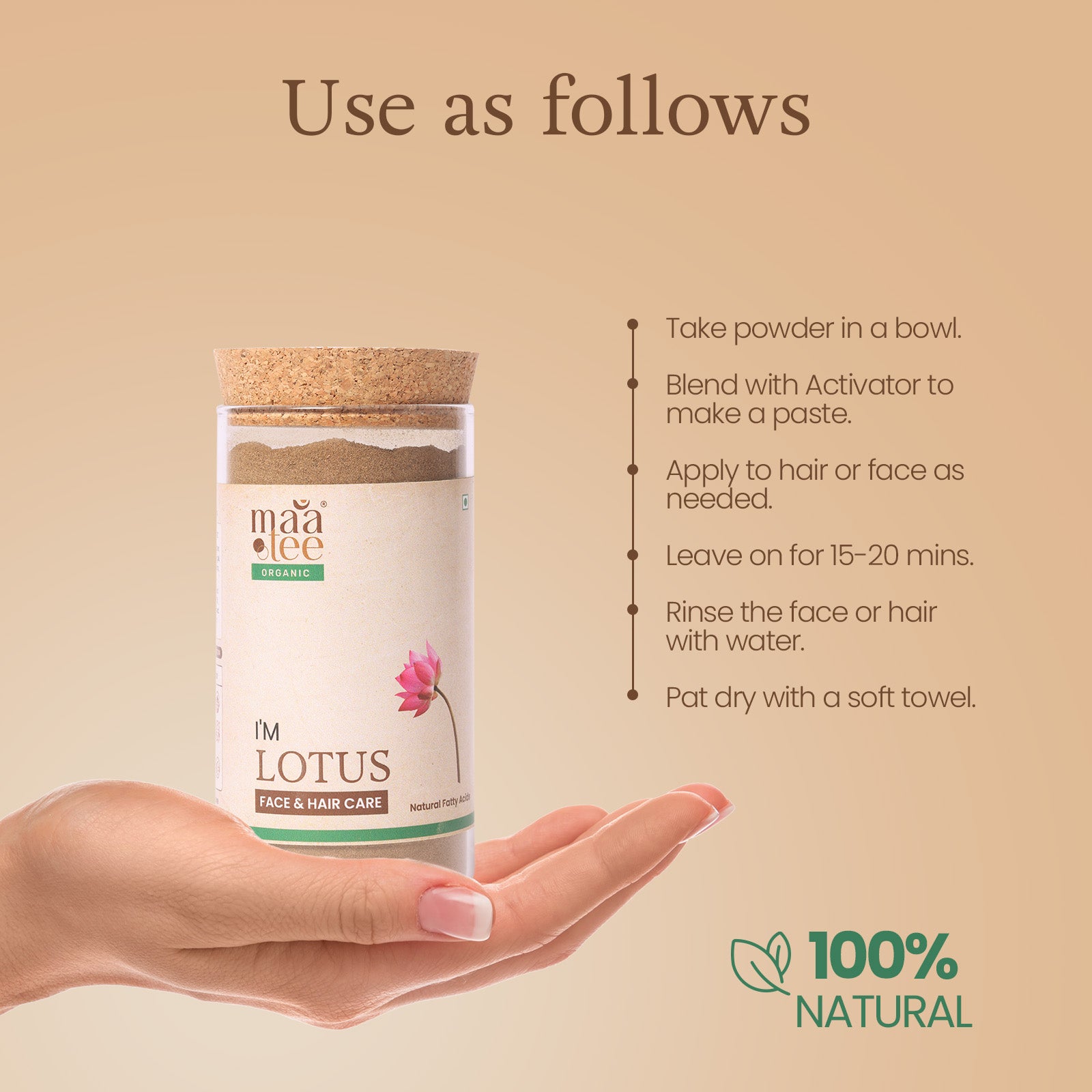 I'm Maatee Organic Lotus Powder 
Skin Transformation by Tightening Skin Texture, Scalp Revival by Reducing Excess Oil 
with Quercetin and Kaempferol