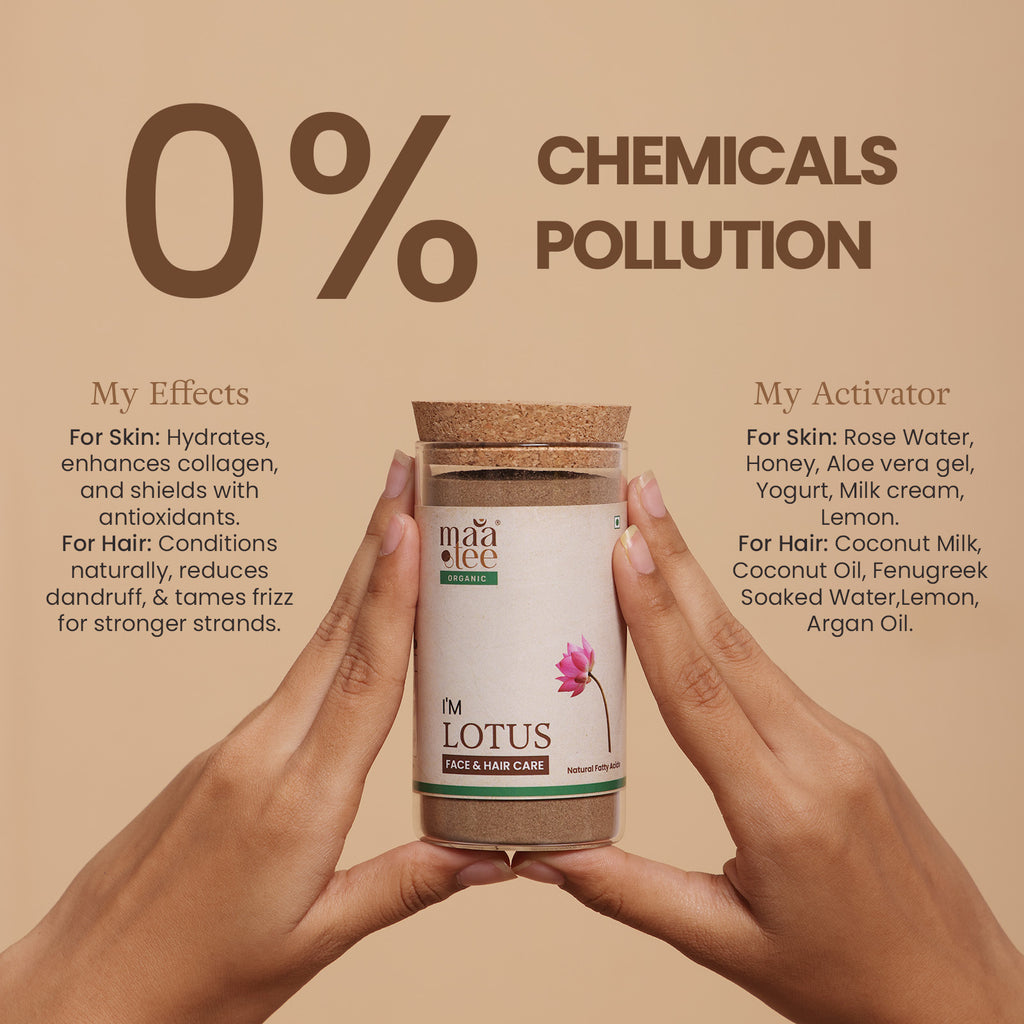 I'm Maatee Organic Lotus Powder 
Skin Transformation by Tightening Skin Texture, Scalp Revival by Reducing Excess Oil 
with Quercetin and Kaempferol