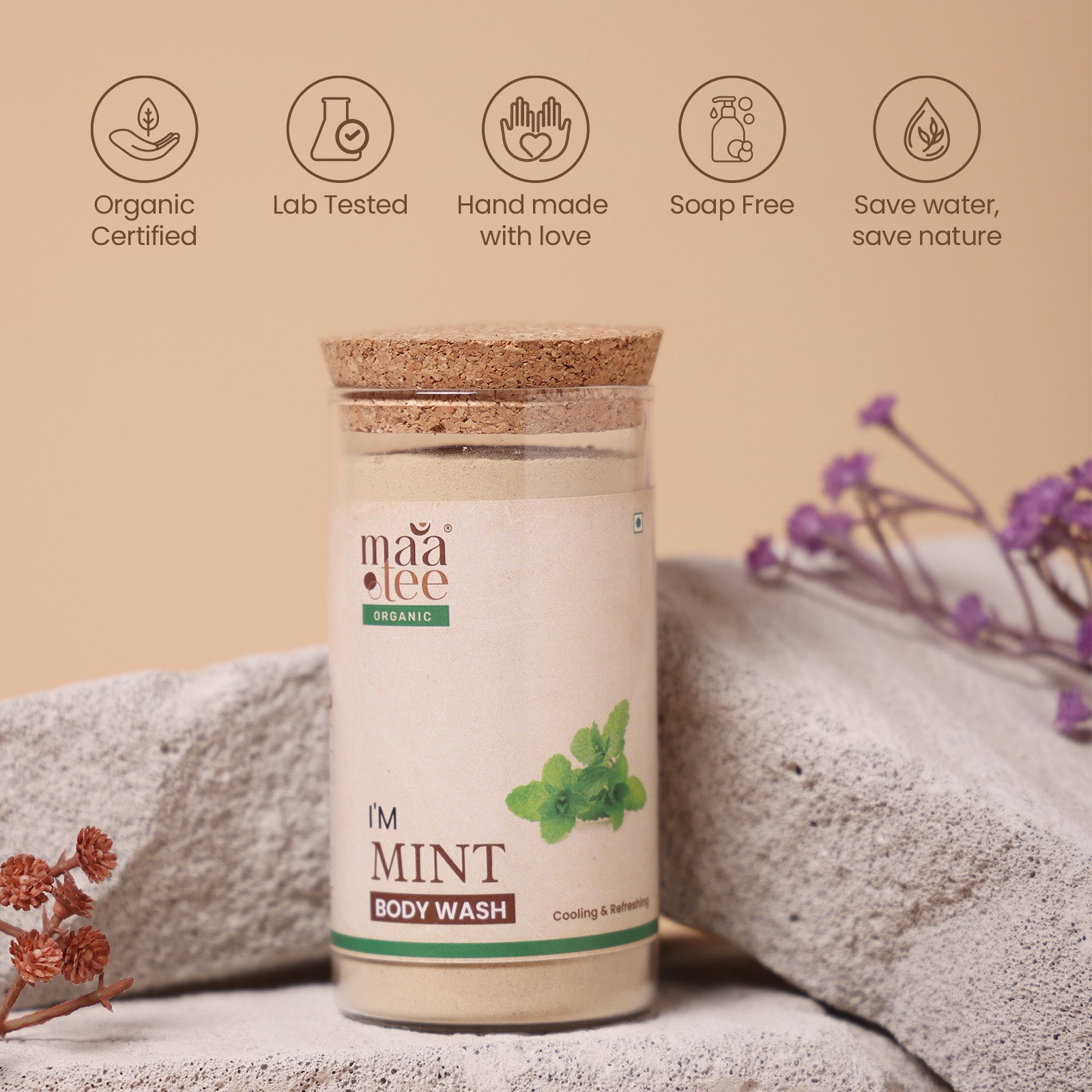 I'm Maatee Organic Mint Body Wash Powder 
Cooling & Refreshing with Multani Mitti + Pomegranate