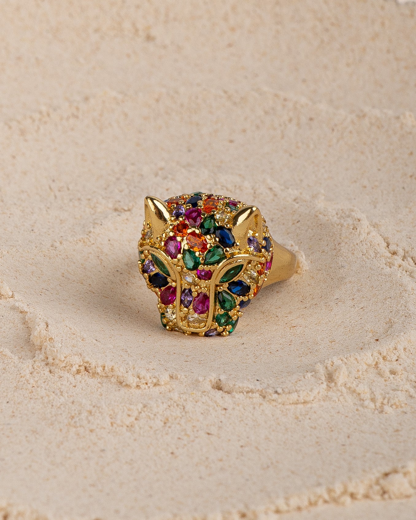 Studded Panther Adjustable Ring