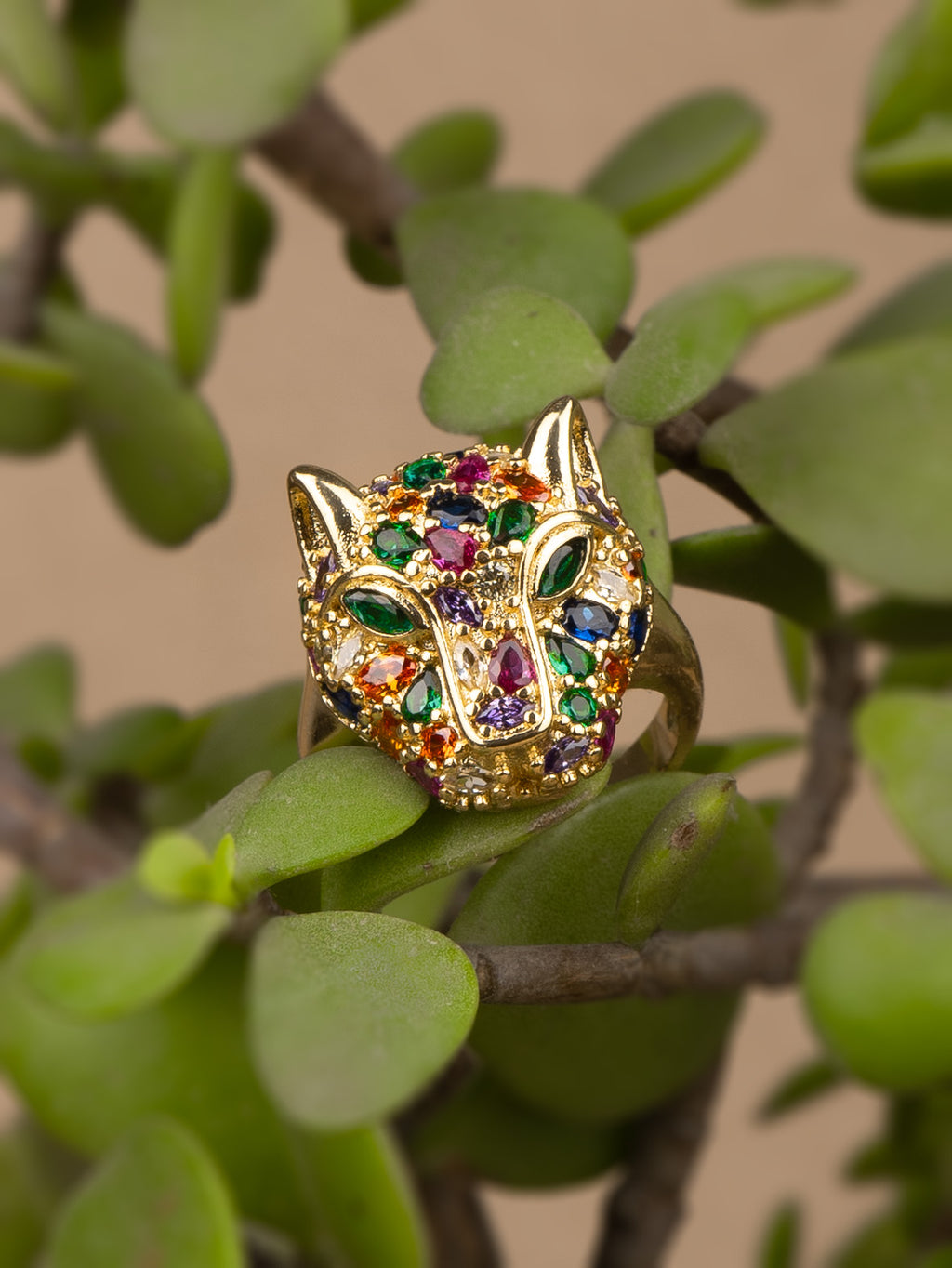 Studded Panther Adjustable Ring