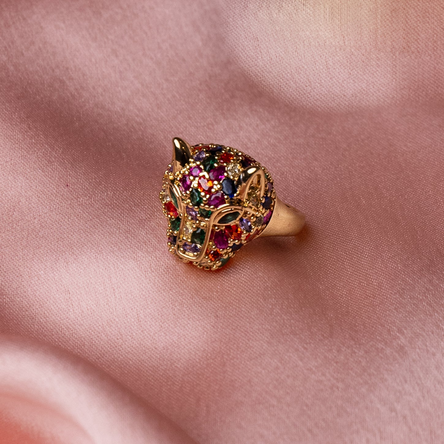 Studded Panther Adjustable Ring