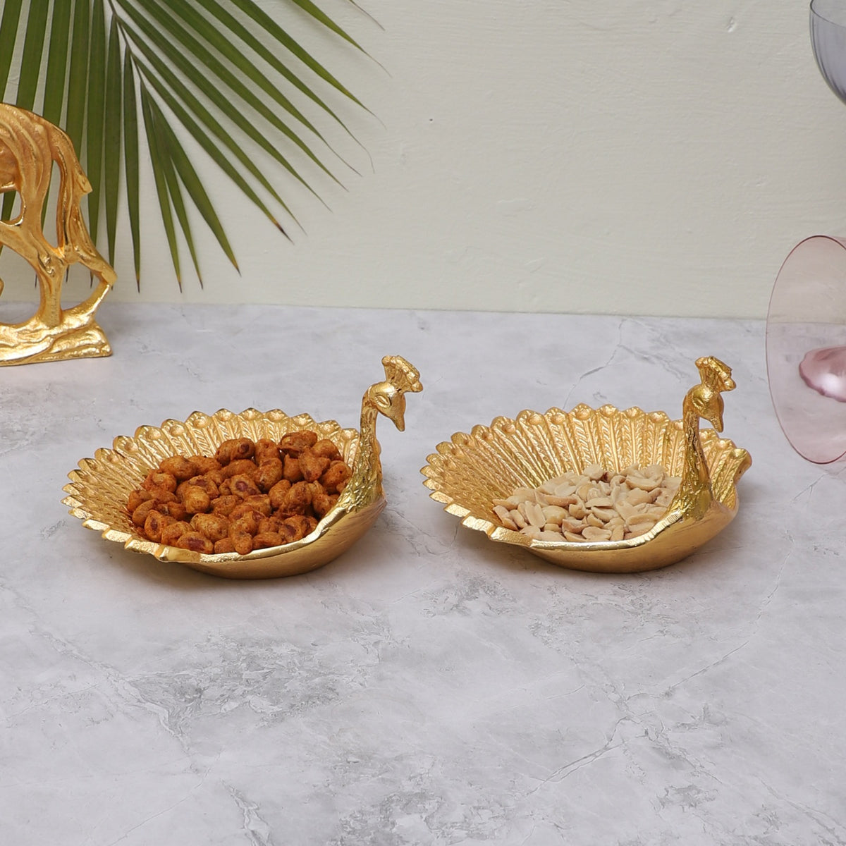 Amaya Decors Peacock Aluminium Platter Set of 2