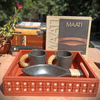 Pine Wood & MDF Lippan Mud & Mirror Work Caddy Brick Red (L)