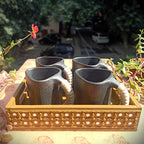 Pine Wood & MDF Lippan Mud & Mirror Work Caddy Yellow Ochre (L)