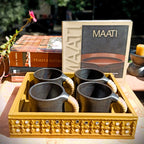 Pine Wood & MDF Lippan Mud & Mirror Work Caddy Yellow Ochre (L)