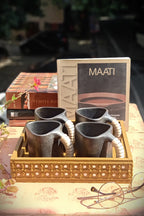 Pine Wood & MDF Lippan Mud & Mirror Work Caddy Yellow Ochre (L)