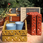 Pine Wood & MDF Lippan Mud & Mirror Work Tray Yellow Ochre