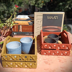 Pine Wood & MDF Lippan Mud & Mirror Work Tray Yellow Ochre