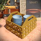 Pine Wood & MDF Lippan Mud & Mirror Work Tray Yellow Ochre