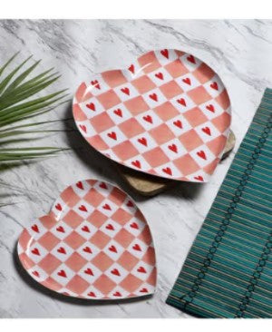 Amaya Decors Pink Heart Shape Metal Platter Set of 2