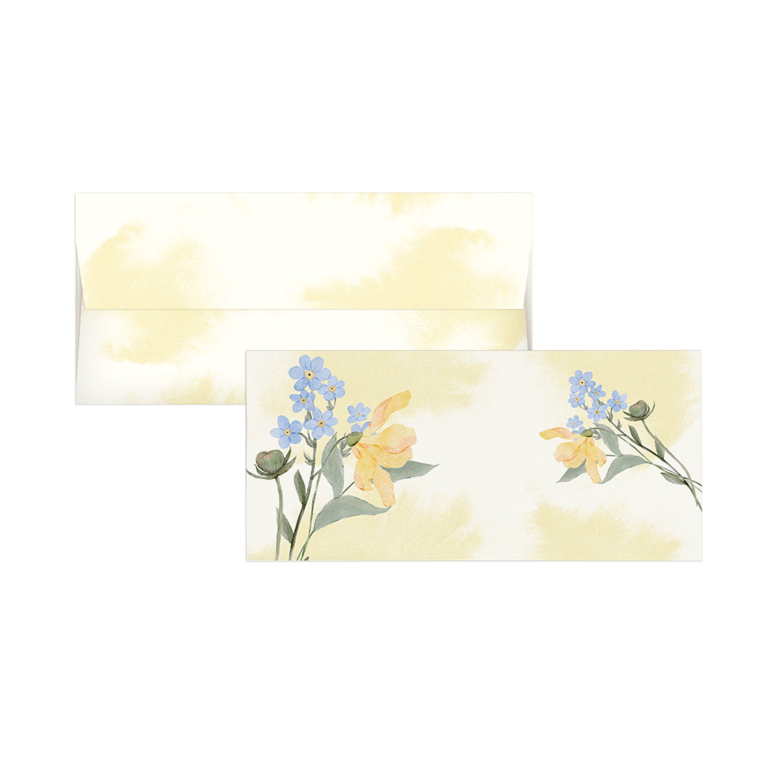 Yellow Watercolour With Blue Flowers Money Envelopes (Set of 16)