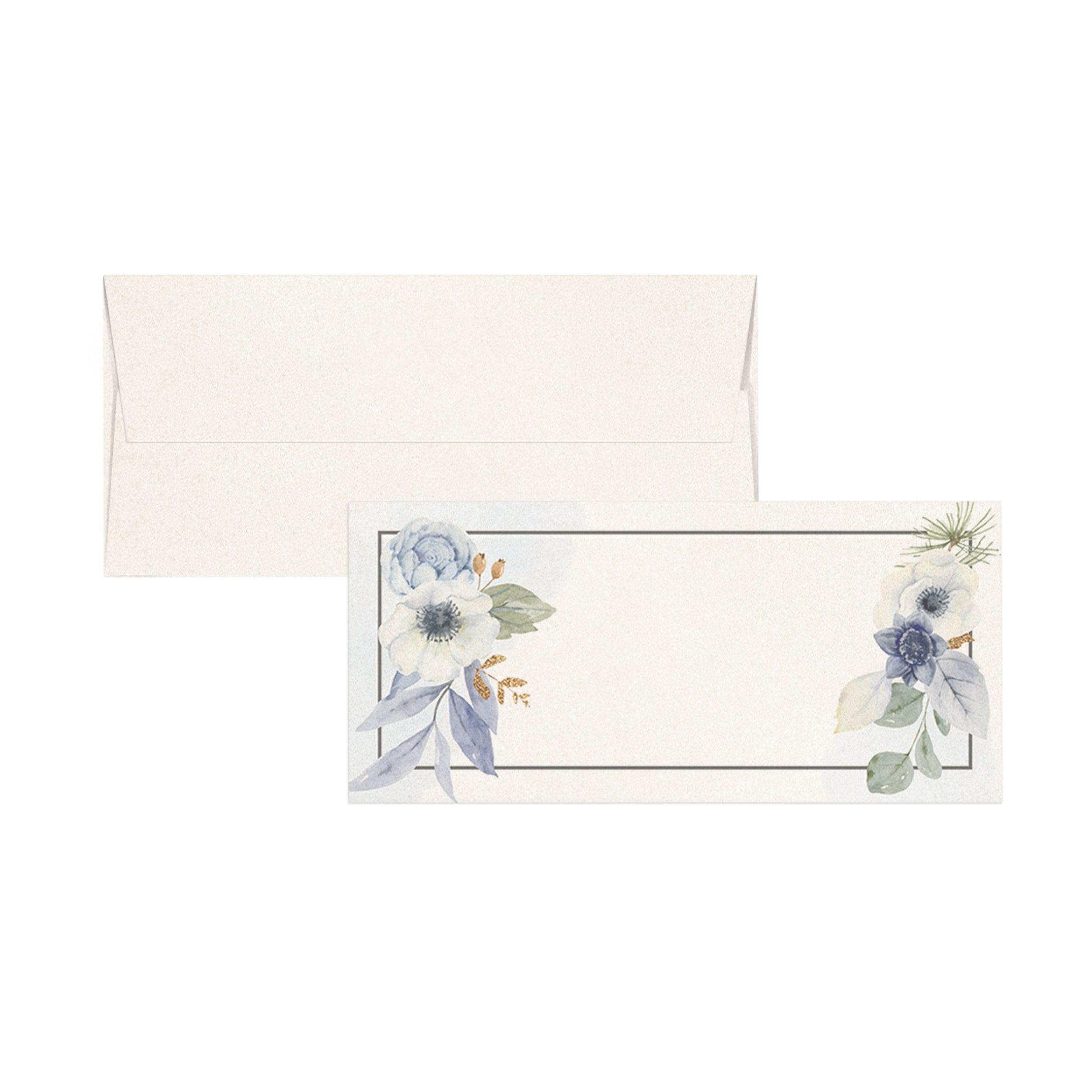 Blue Floral With Brown Border Metallic Money Envelopes (Set of 16)