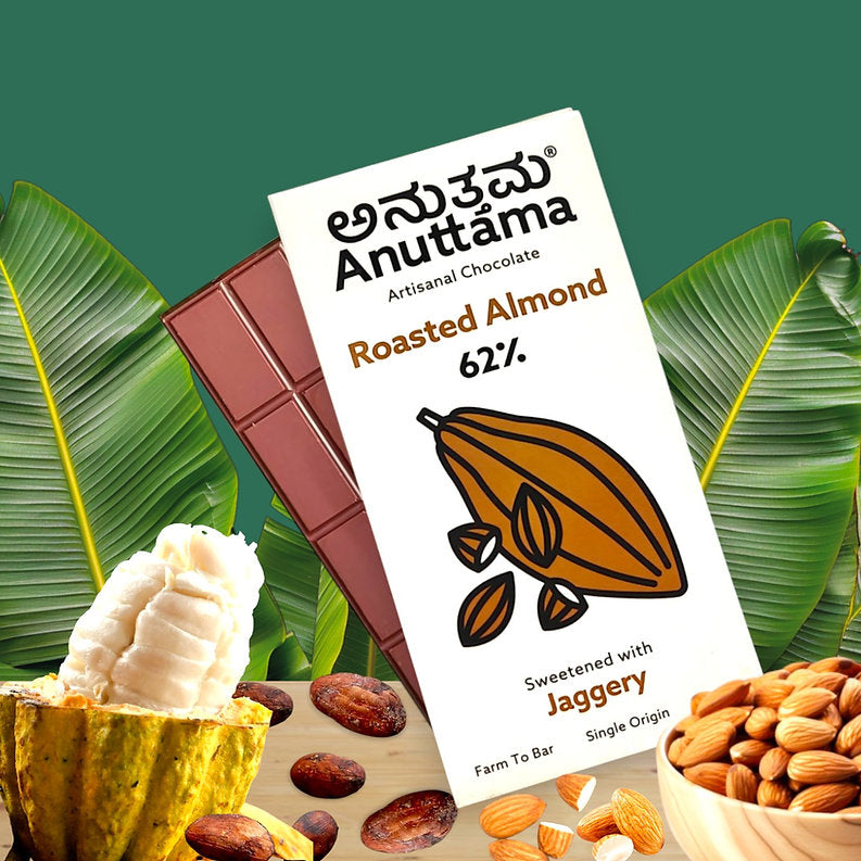 Roasted Almond | 62% Cocoa|Jaggery Sweetened |50g | Pack of 2