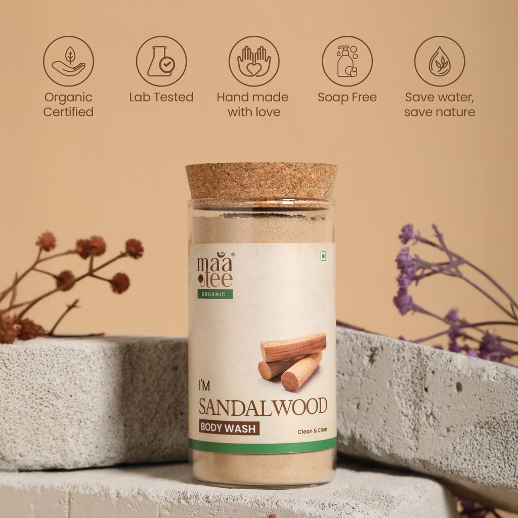 I'm Maatee Organic Sandalwood Body Wash Powder 
Deep Cleansing with Hibiscus + Lotus