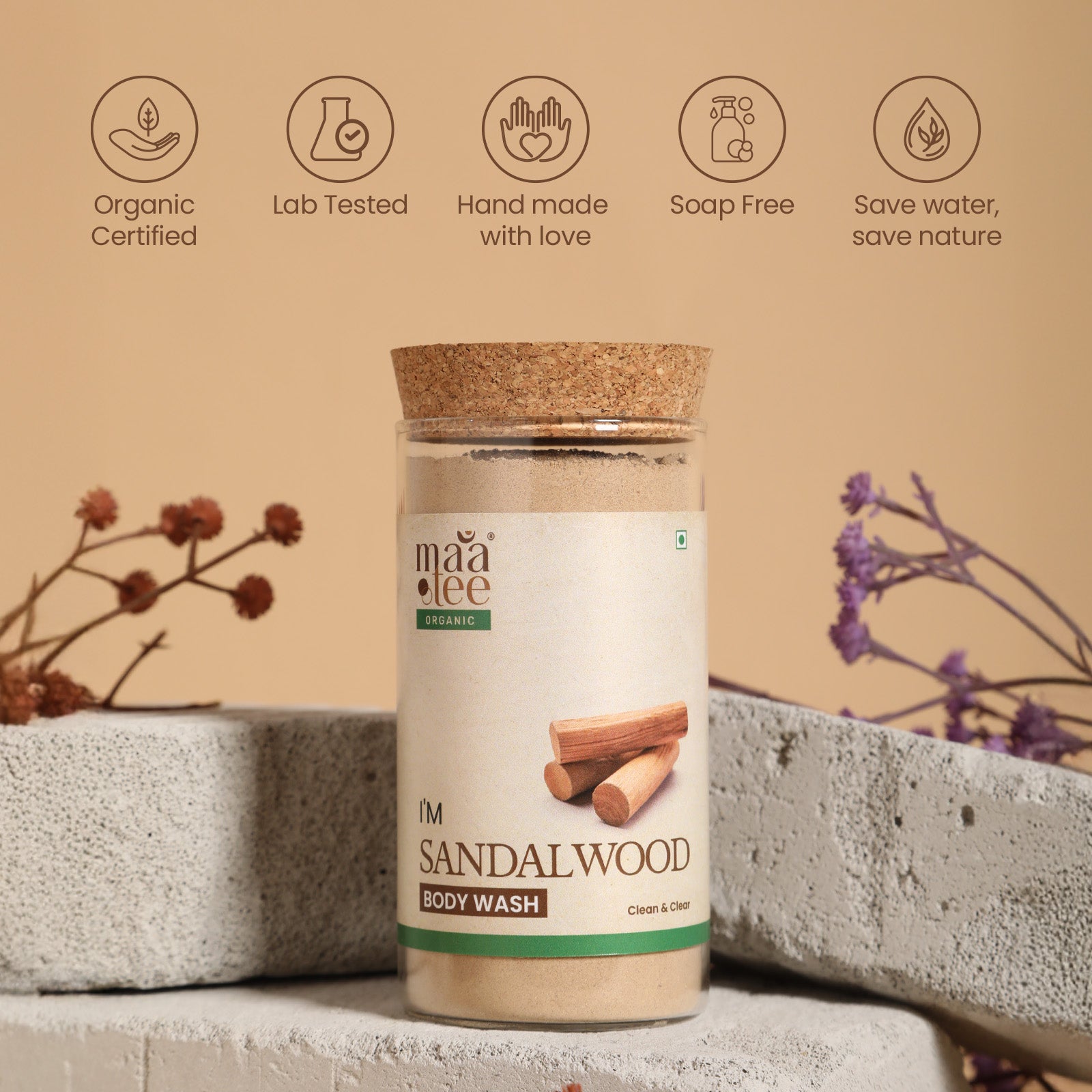 I'm Maatee Organic Sandalwood Body Wash Powder 
Deep Cleansing with Hibiscus + Lotus
