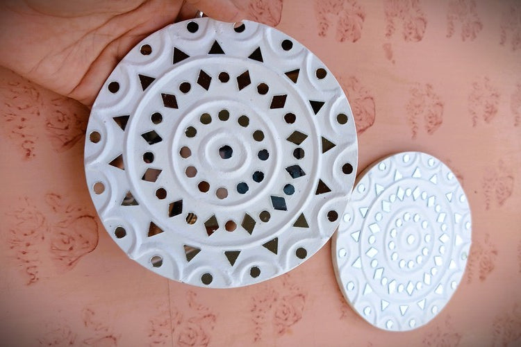 Set of 2 Kutch Lippan Mud & Mirror Work Wall Panels Small