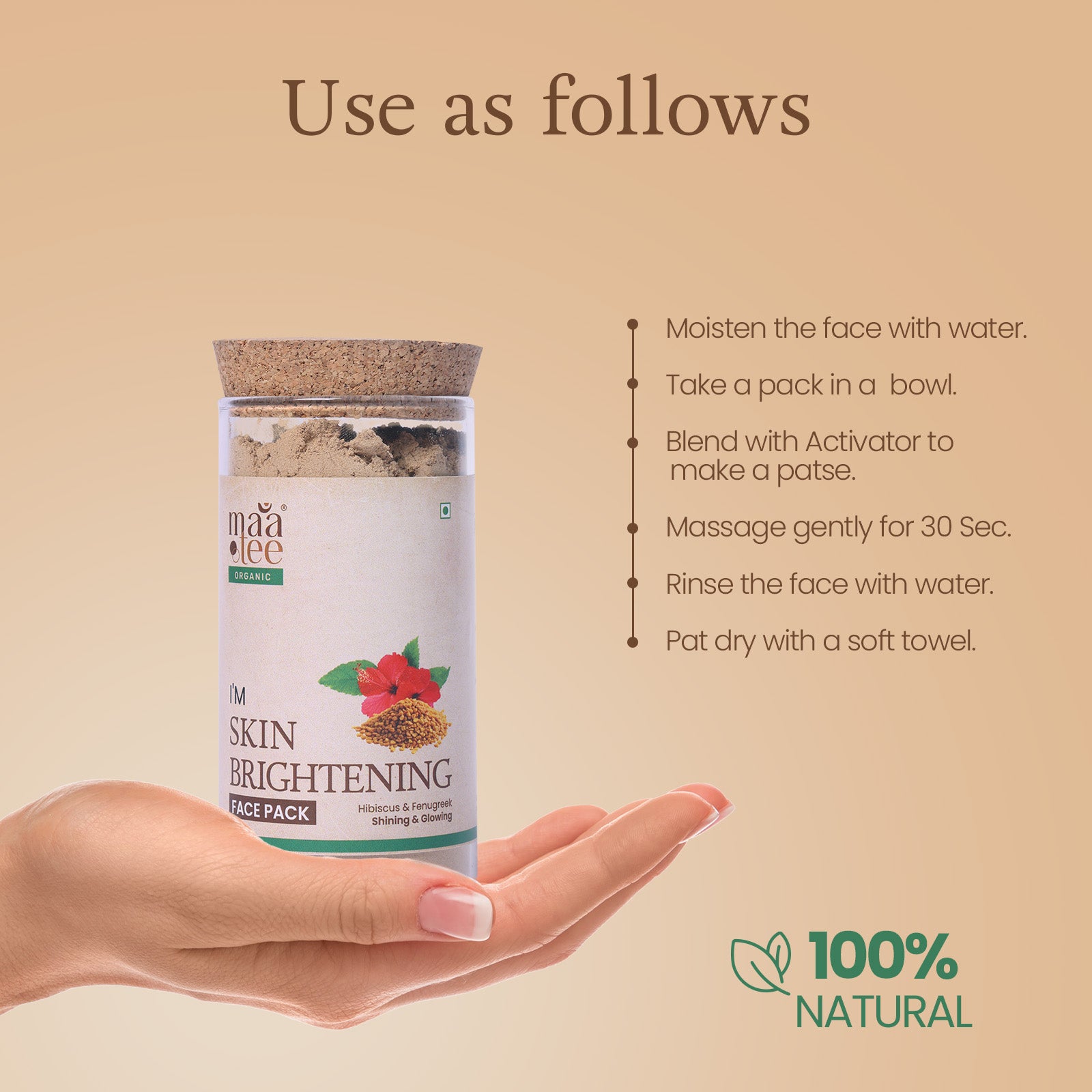 I'm Maatee Organic Skin Brightening Powder Face Pack
Shining & Glowing Radiance Boost with Hibiscus + Fenugreek
