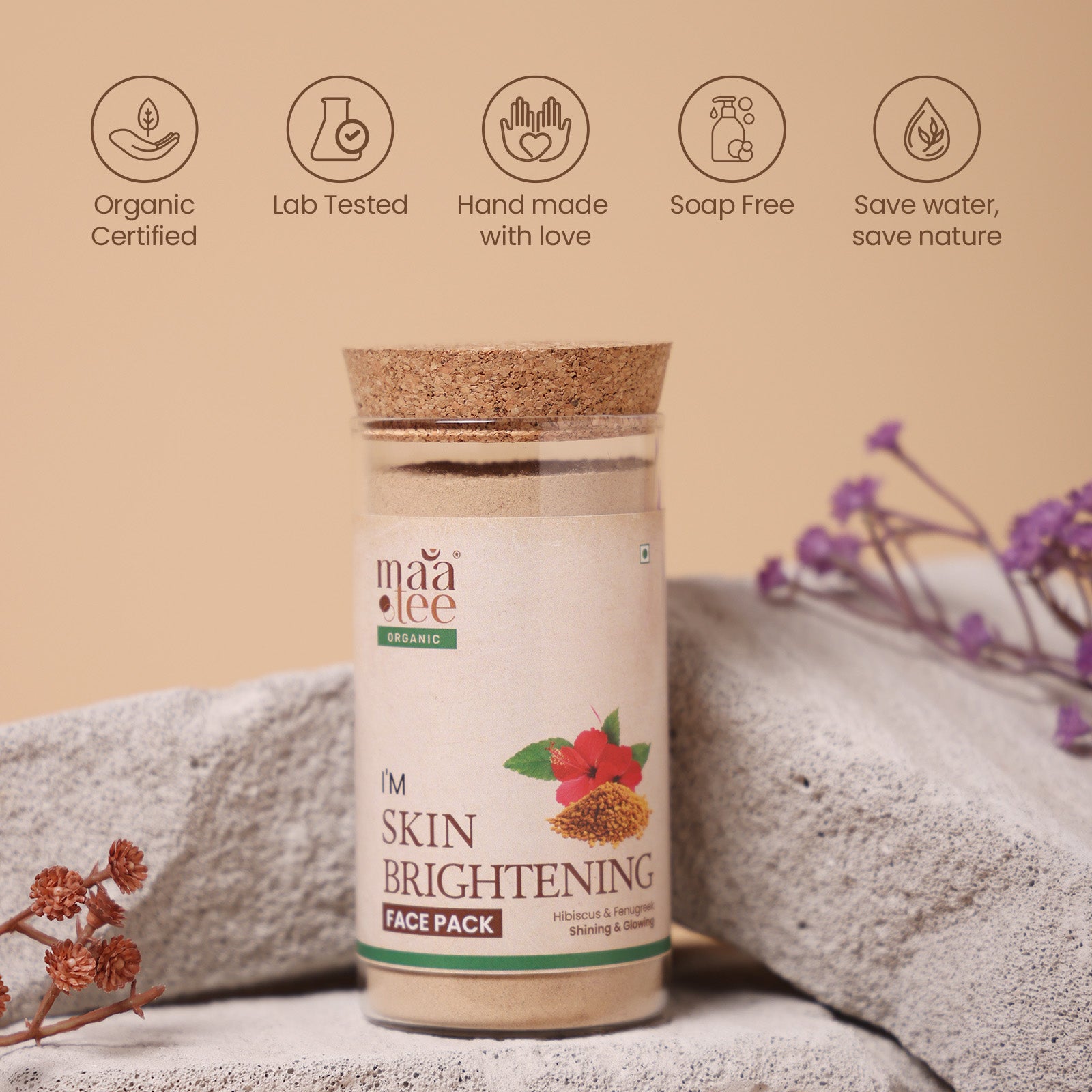 I'm Maatee Organic Skin Brightening Powder Face Pack
Shining & Glowing Radiance Boost with Hibiscus + Fenugreek