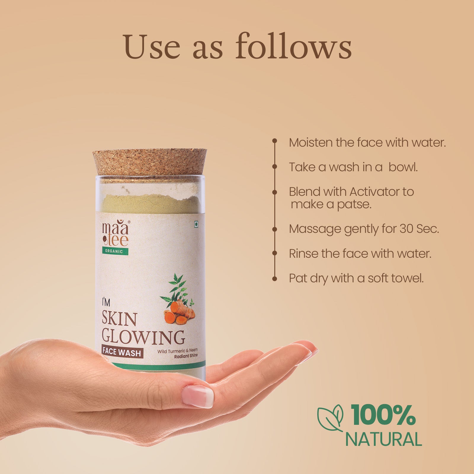 I'm Maatee Organic Skin Glowing Face Wash Powder 
Radiant Shine & Shield Pollution with Wild Turmeric + Neem