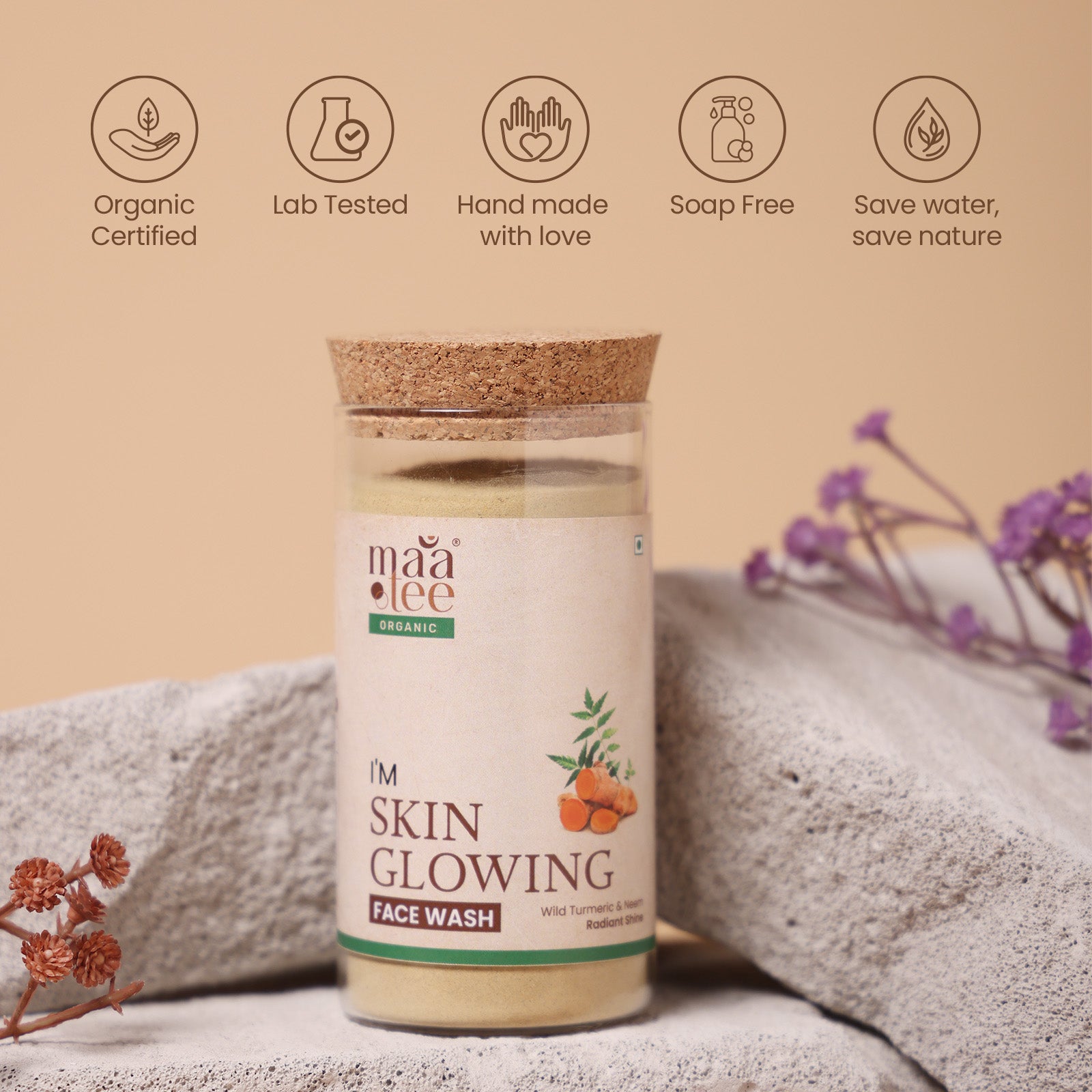 I'm Maatee Organic Skin Glowing Face Wash Powder 
Radiant Shine & Shield Pollution with Wild Turmeric + Neem