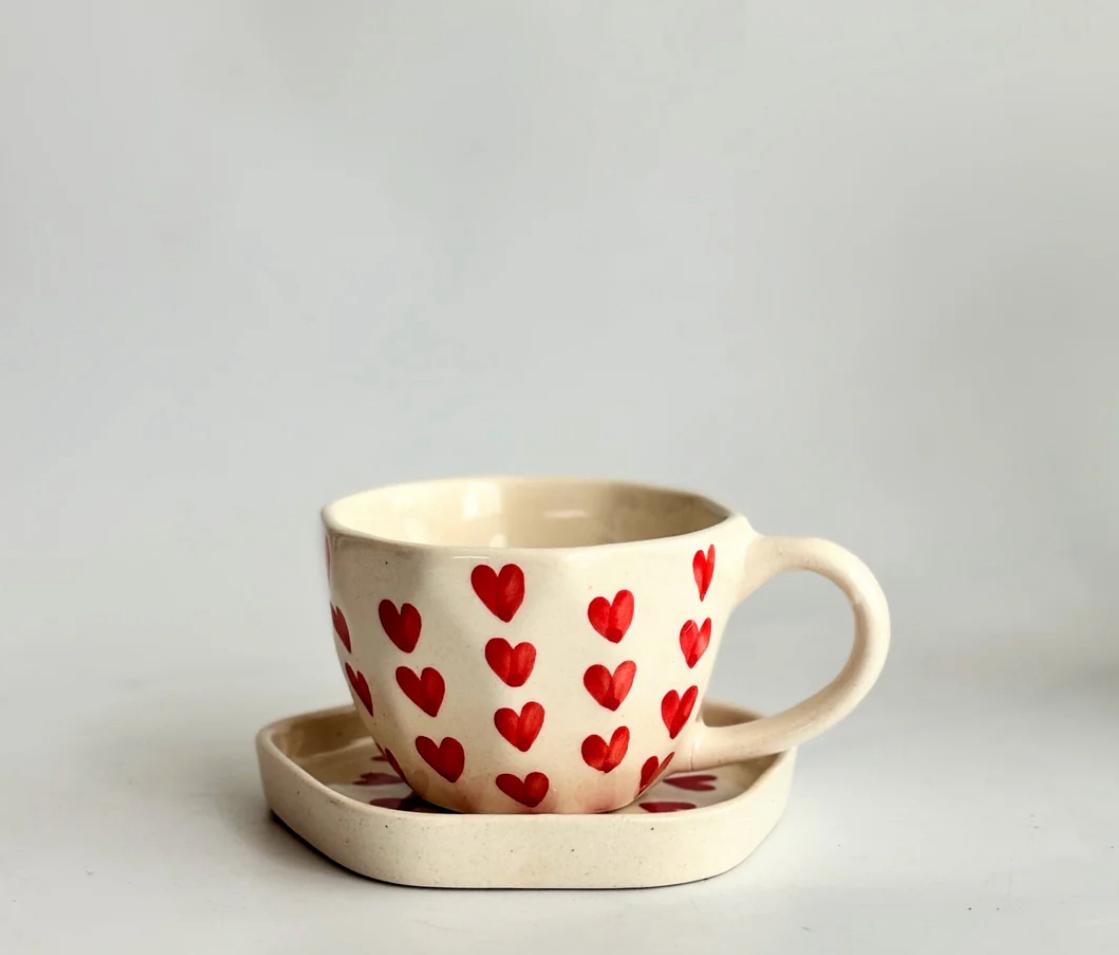 Sweet Hearts Cup & Saucer Set - with Red hearts