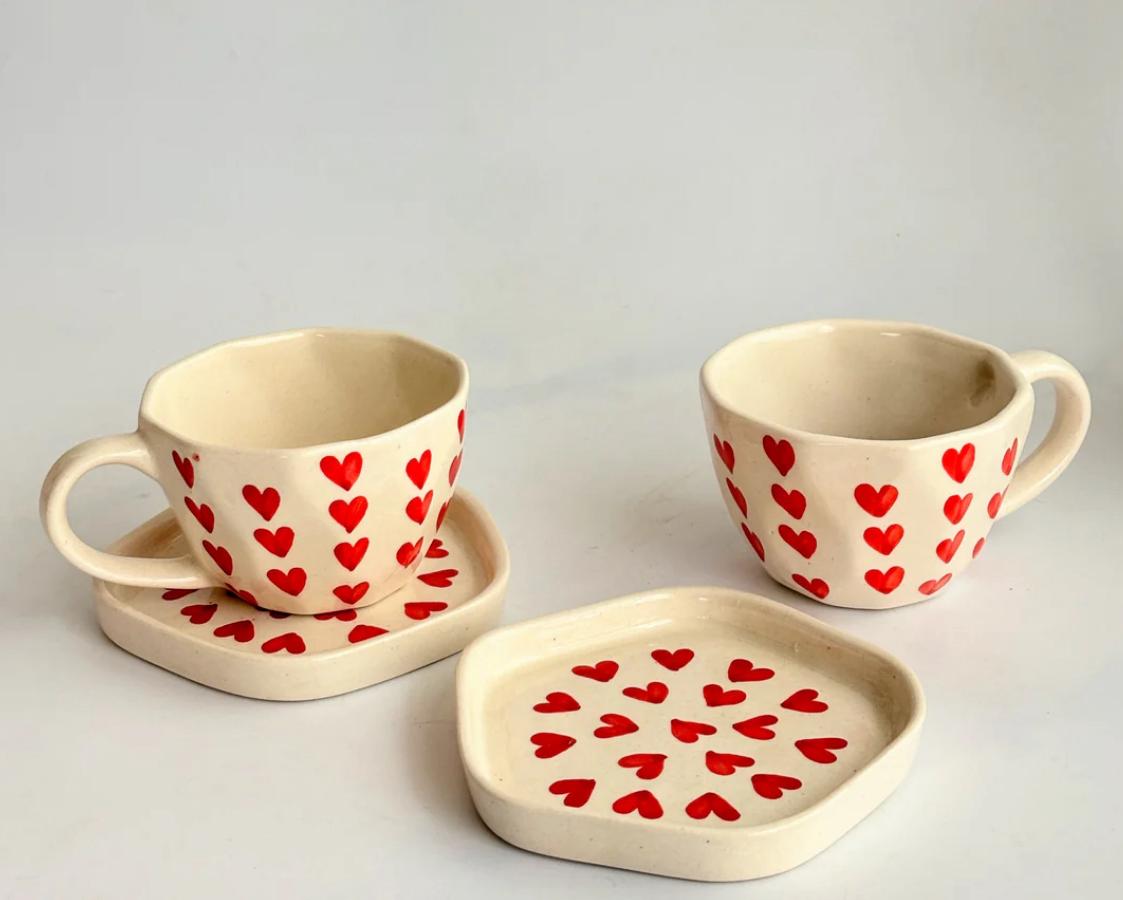 Sweet Hearts Cup & Saucer Set - with Red hearts