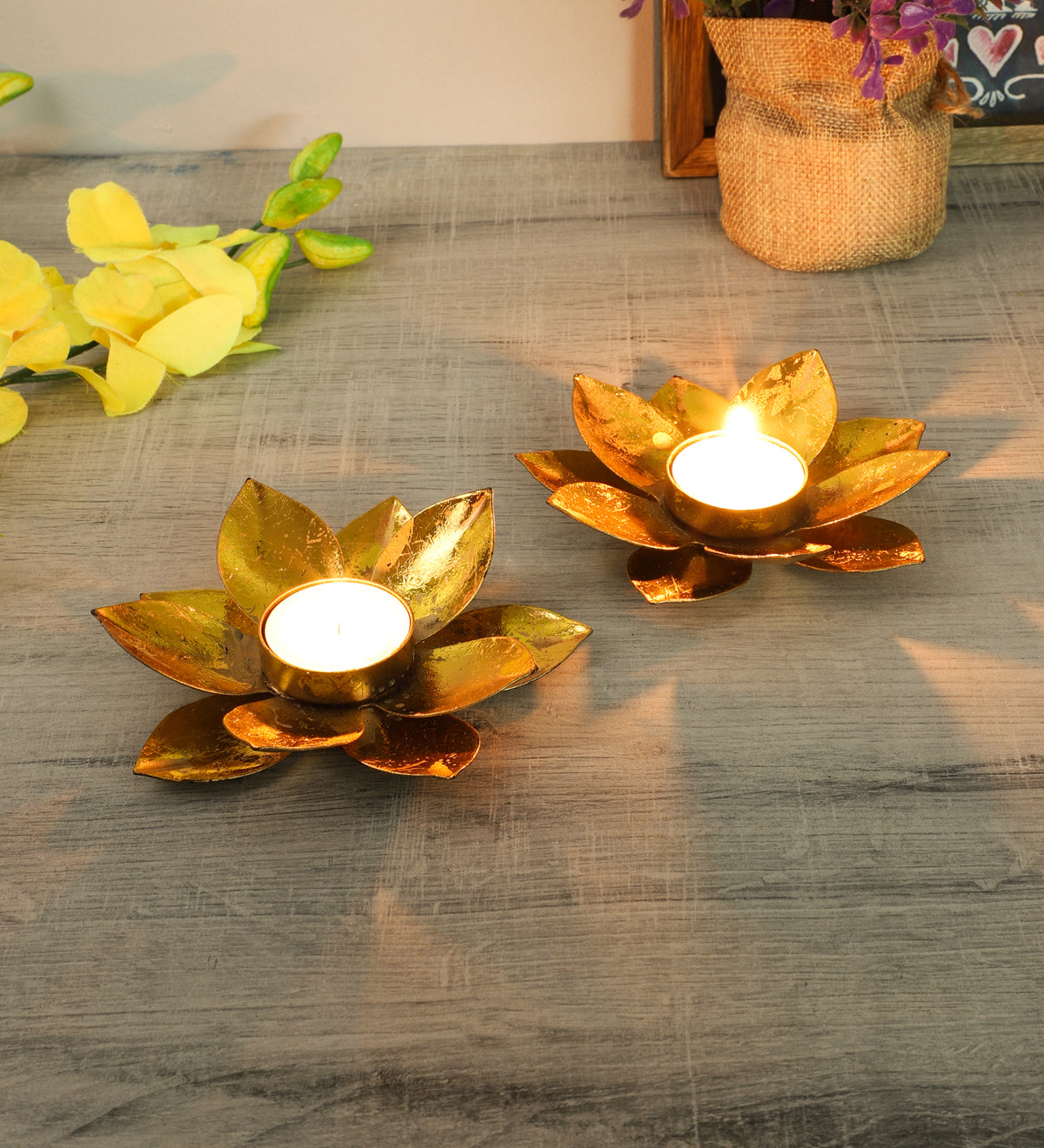 Amaya Decors Small Foil Lotus Tealight Holder Set of 2