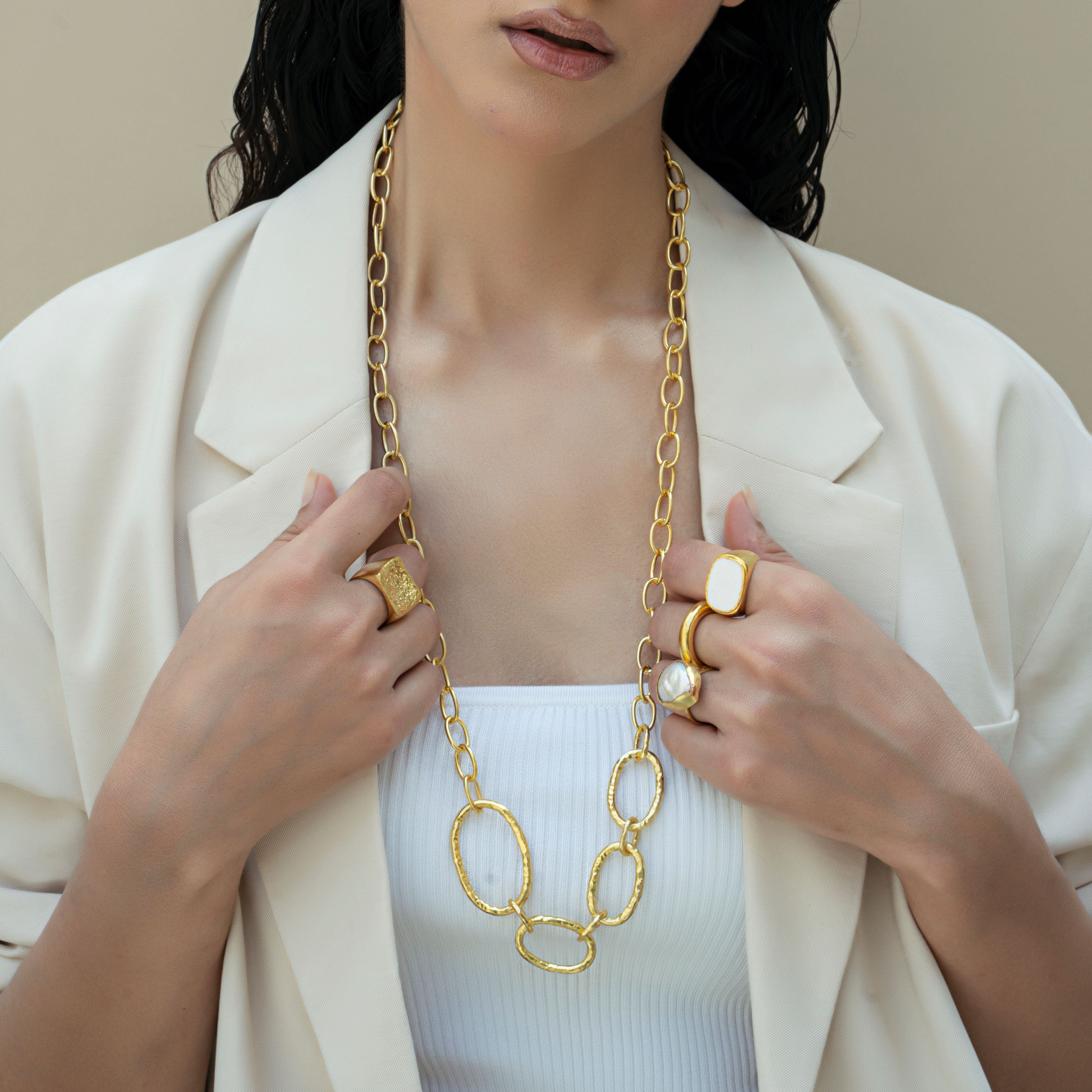 Trunk Long Necklace - Gold Tone