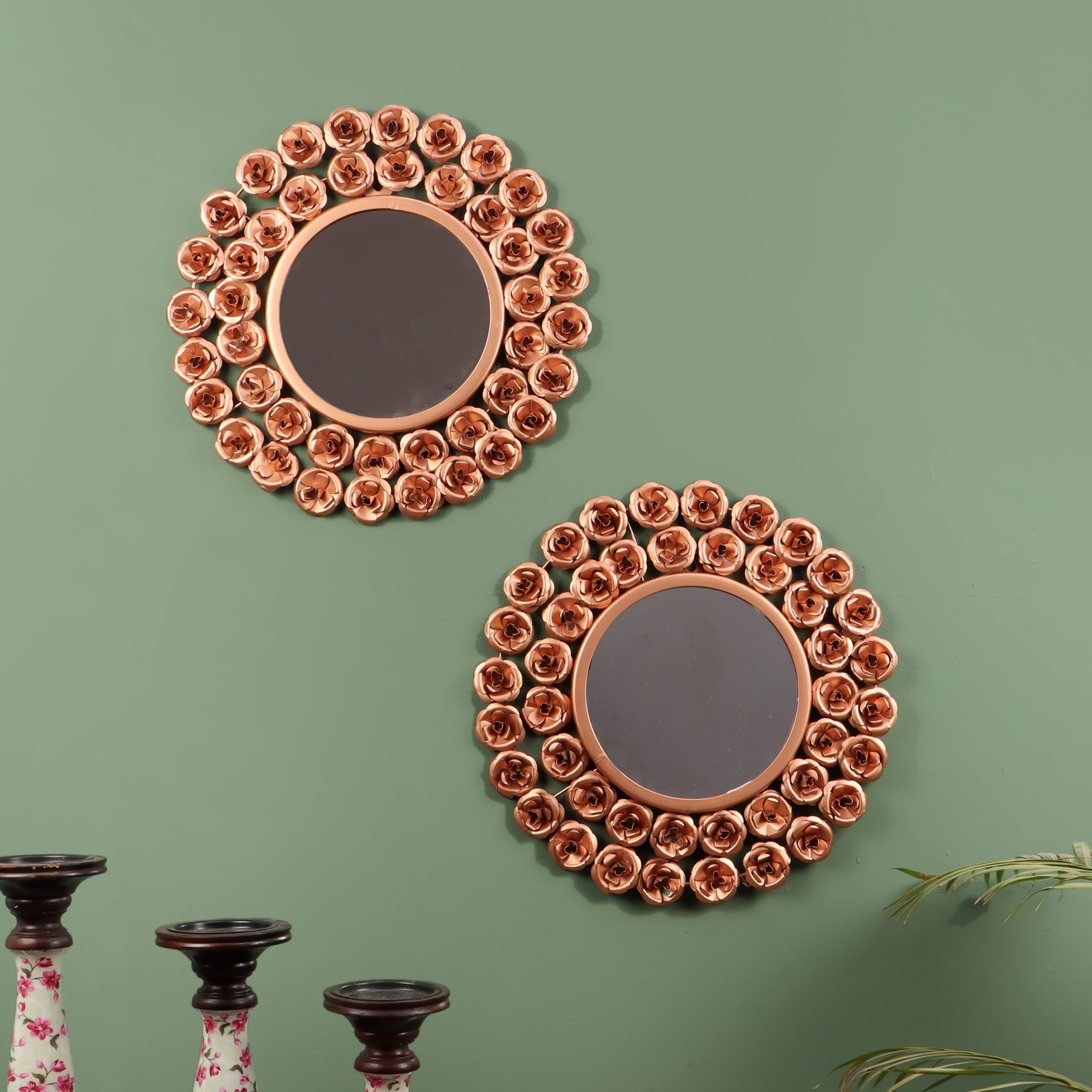 Amaya Decors Copper Rose Mirror Set of 2 (15x15 Inch)
